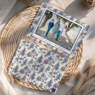 Tarjeta Festiva Foto de Santa Toile Navidades Azules