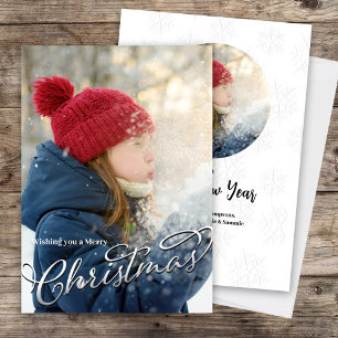 Tarjeta Festiva Foto de Silver Merry Christmas Script