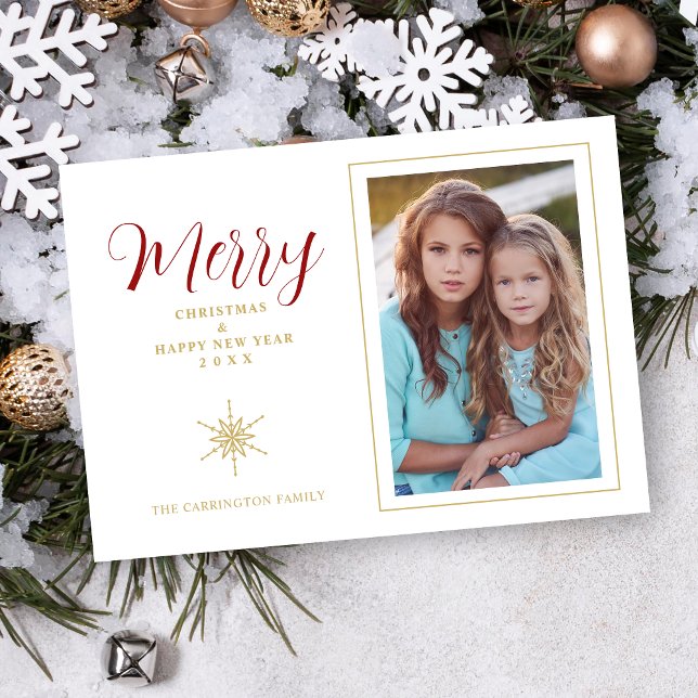 Tarjeta Festiva Foto de Snowflake de Navidades elegantes contempor (Contemporary Sleek Christmas Snowflake Photo Holiday Card with Envelope.)