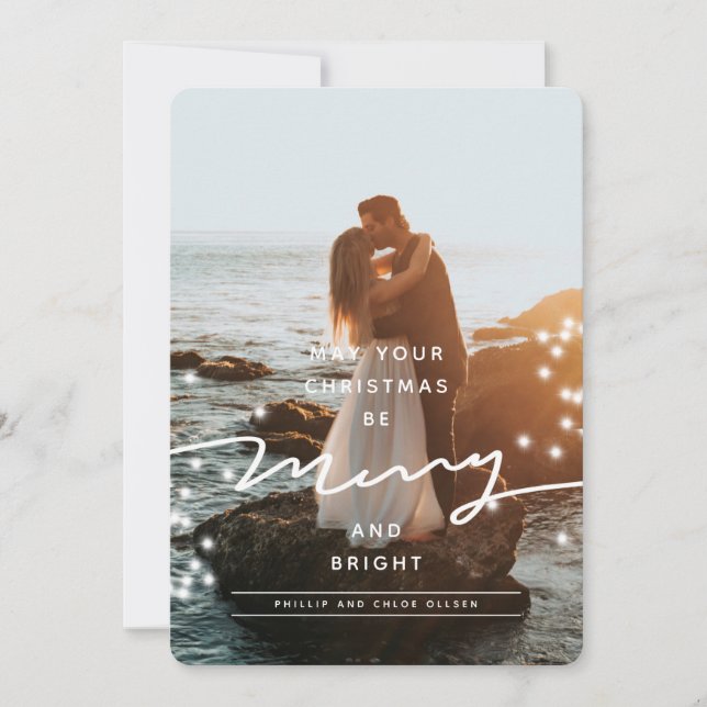 Tarjeta Festiva Foto de Sparkle Merry y Navidades brillantes (Anverso)