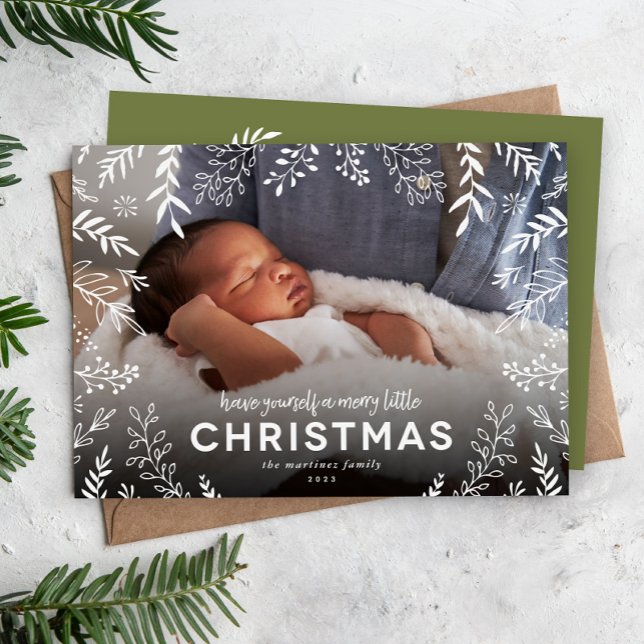 Tarjeta Festiva Foto de superposición botánica de Merry Little Nav (Subido por el creador)