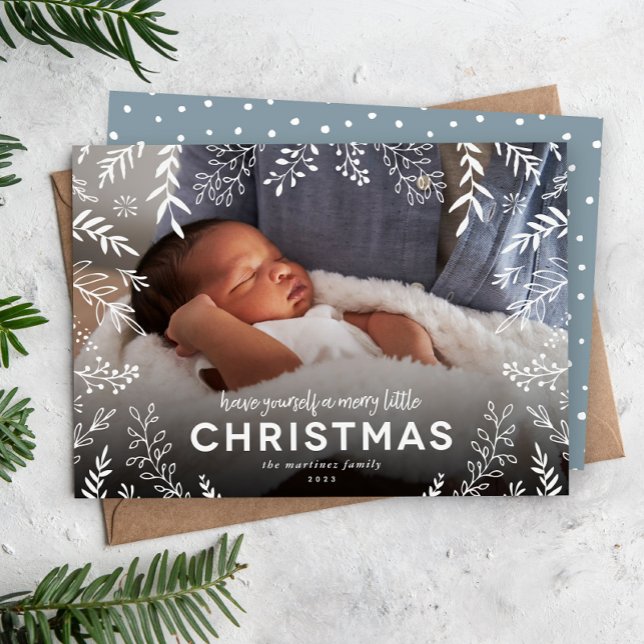 Tarjeta Festiva Foto de superposición botánica de Merry Little Nav (Subido por el creador)