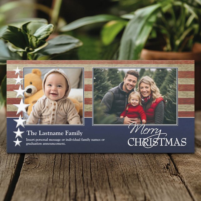 Tarjeta Festiva Foto de tema militar patriótico con bandera de los (Custom Photo Card)