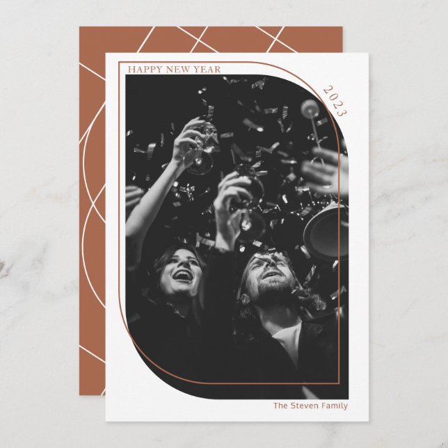 Tarjeta Festiva Foto de terracota moderna de año nuevo superpuesto (Anverso / Reverso)