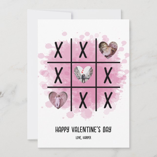 Tarjeta Festiva Foto de Tic Tac Toe de San Valentín (Anverso)