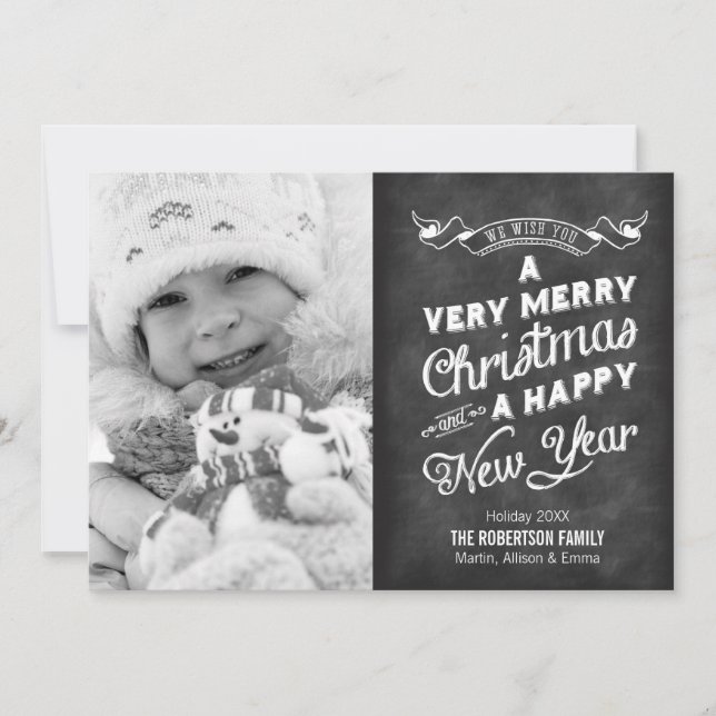 Tarjeta Festiva Foto de tipografía de tablero de croma rústico (Anverso)