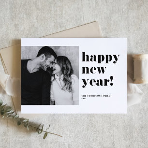 Tarjeta Festiva Foto de tipografía negra y negrita Feliz Año Nuevo