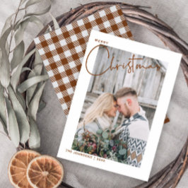 Tarjeta Festiva Foto de última hora de Plaid Merry Christmas Scrip
