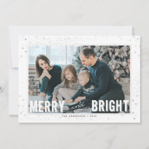 Tarjeta Festiva Foto de vacaciones alegre y brillante de plata y b