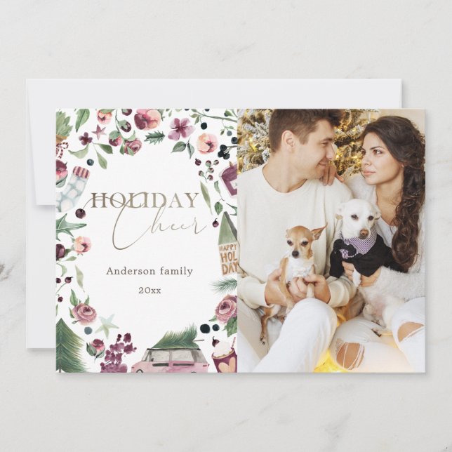 Tarjeta Festiva foto de vacaciones de callismo rosa y plum moderno (Anverso)