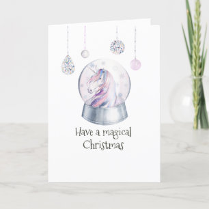 Tarjeta Festiva Foto de vacaciones de invierno de unicornio brilla