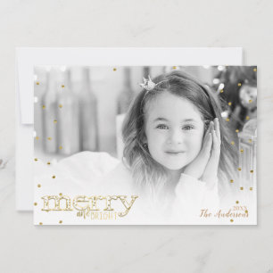Tarjeta Festiva Foto de vacaciones en blanco dorado alegre y brill