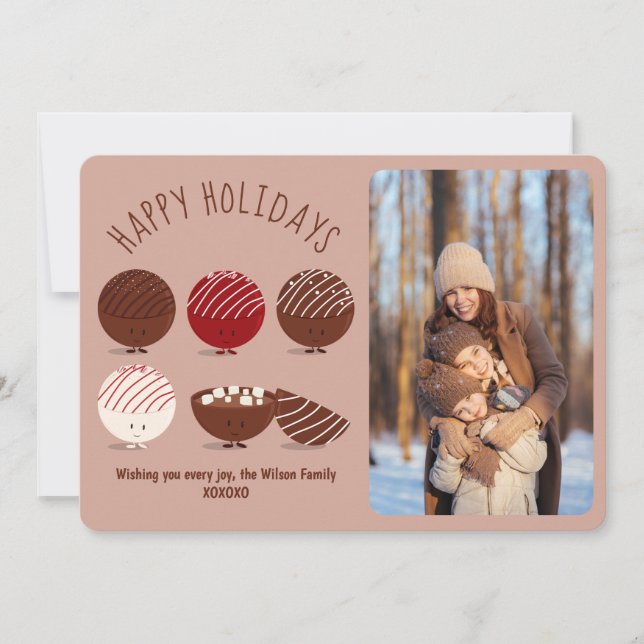 Tarjeta Festiva Foto de vacaciones felices de la bomba de chocolat (Anverso)