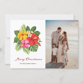 Tarjeta Festiva Foto de vacaciones florales tropicales Feliz Navid