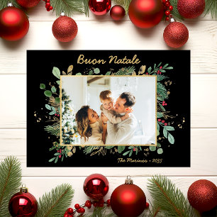 Tarjeta Festiva Foto de Verde Botánico Moderno Buon Natale