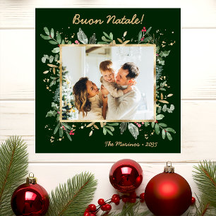 Tarjeta Festiva Foto de Verde Botánico Moderno Buon Natale