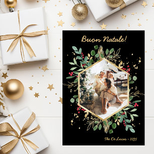 Tarjeta Festiva Foto de Verde Botánico Moderno Buon Natale
