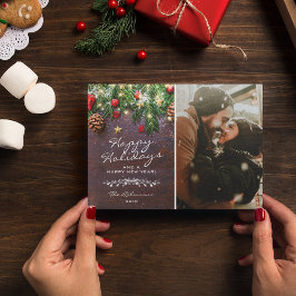 Tarjeta Festiva Foto de Vintage Wood Happy Holidays