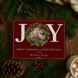 Tarjeta Festiva Foto de Wreath de Navidades de la alegría roja