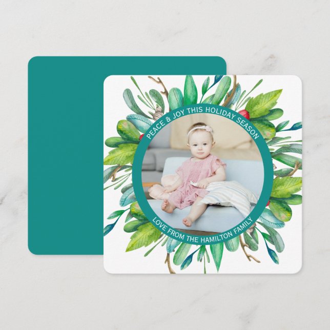 Tarjeta Festiva Foto de Wreath personalizada por navidades (Anverso / Reverso)