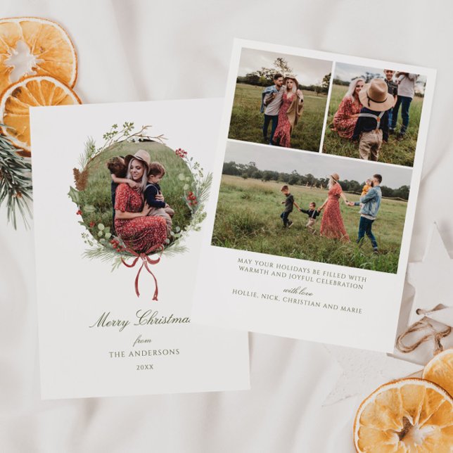 Tarjeta Festiva Foto de Wreath Red Bow de la vegetación de inviern (Subido por el creador)