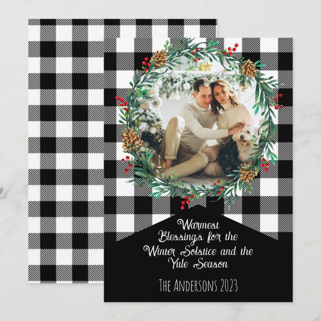 Tarjeta Festiva Foto de Wreath Yule Solsticio de Búfalo Negro (Anverso / Reverso)