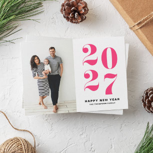 Tarjeta Festiva Foto del año nuevo 2027 con tipografía rosa atrevi