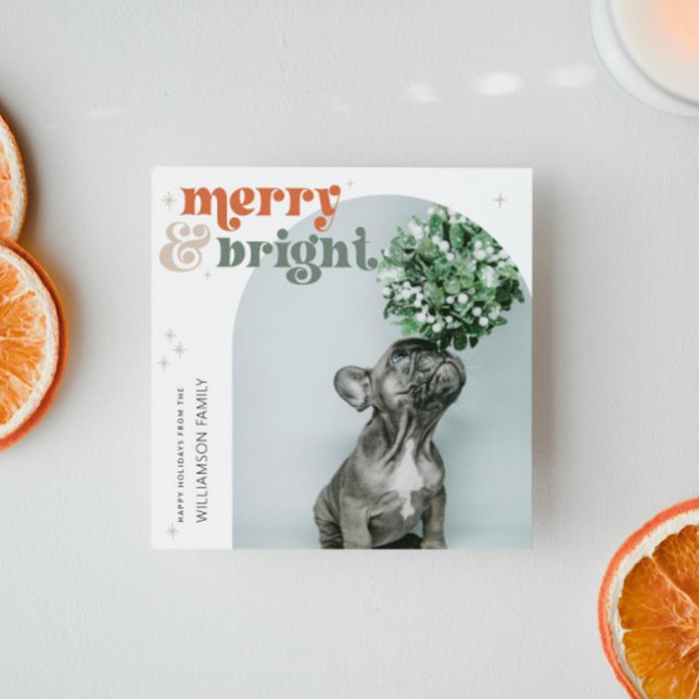 Tarjeta Festiva Foto del arco de Retro Groovy (Retro Arch Photo Square Holiday Card)