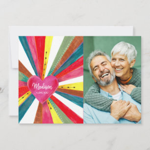 Tarjeta Festiva Foto del corazón del arcoiris rosado