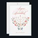 Tarjeta Festiva Foto del festival Menorah Candle<br><div class="desc">Joyous Hanukkah, envía tus deseos de Hanukkah a tu familia y amigos con nuestra hermosa tarjeta de foto de personalizable. Nuestro diseño cuenta con una hermosa vela menorah dibujada a mano en rosa falso dorado decorado con hermosas flores y hojas festivas. Las palomas también están incorporadas a este bonito diseño...</div>
