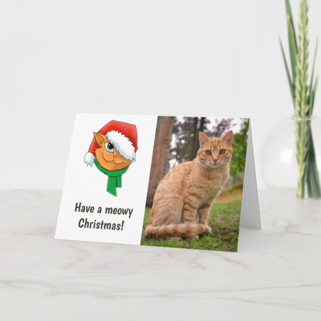 Tarjeta Festiva Foto del gato de los navidades (Anverso)