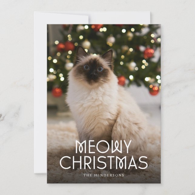 Tarjeta Festiva Foto del gato de Meowy Navidades (Anverso)