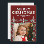 Tarjeta Festiva Foto del marco de Evergreen Garland<br><div class="desc">Una hermosa mano ilustrada con un diseño de borde siempre verde y ornamental hace para una elegante y festiva tarjeta de foto de doble cara de Navidad. Se pueden añadir sus propias 2 fotos.</div>