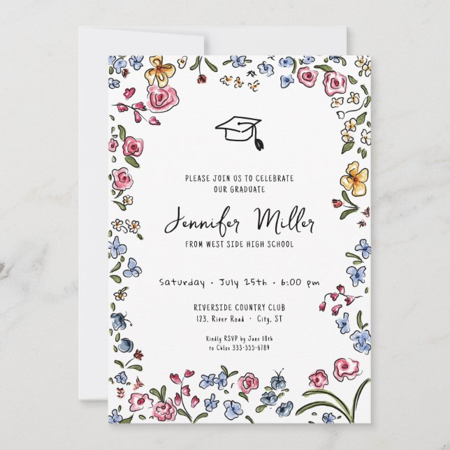 Tarjeta Festiva Foto del Partido de Graduación dibujada a mano por (Anverso)