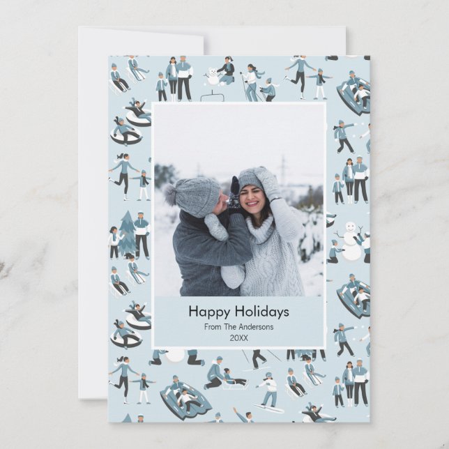Tarjeta Festiva Foto del patrón de Navidades divertidos de la fami (Anverso)