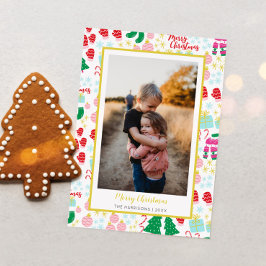 Tarjeta Festiva Foto del patrón de Navidades Feliz Brillante