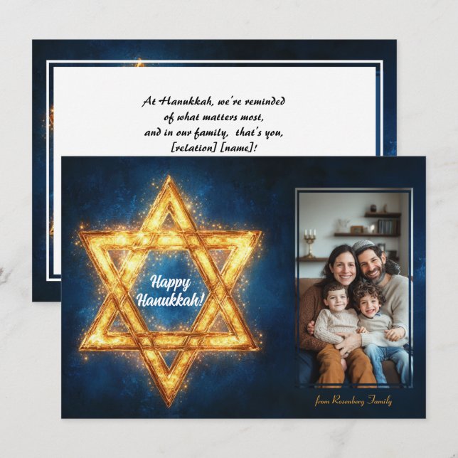 Tarjeta Festiva Foto del personalizado Happy Hanukkah ✡️, Star of  (Anverso / Reverso)