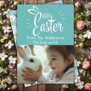 Tarjeta Festiva Foto del Personalizado Pastel Green Happy Easter