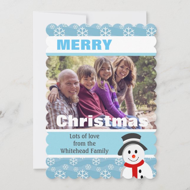 Tarjeta Festiva Foto del Personalizado Snowman and Snowflakes (Anverso)