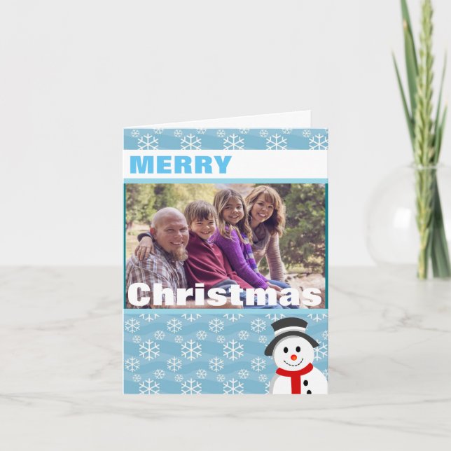 Tarjeta Festiva Foto del Personalizado Snowman and Snowflakes (Anverso)