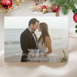 Tarjeta Festiva Foto del primer Boda Merry y Navidades casados