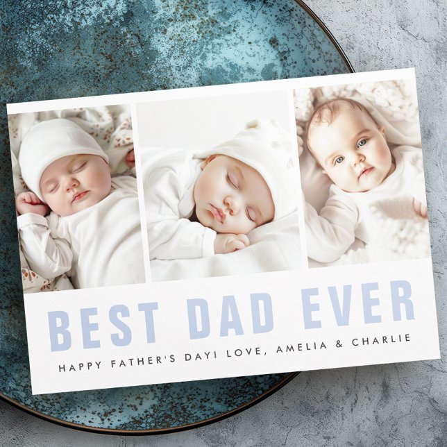 Tarjeta Festiva Foto del tercer día del mejor padre siempre feliz (Best dad ever happy father's day 3 photo holiday card)