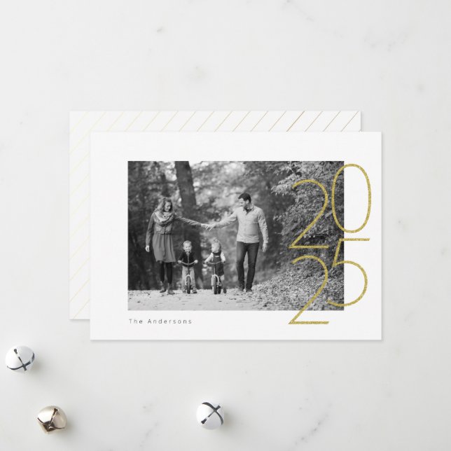 Tarjeta Festiva Foto divertida con brillo 2025 (Anverso/Reverso In Situ)