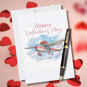 Tarjeta Festiva Foto divertida de avión antiguo y ramo de flores