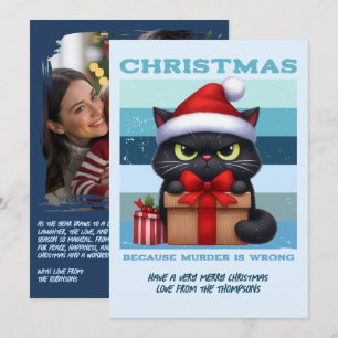 Tarjeta Festiva Foto divertida de gato enojado con sombrero de San