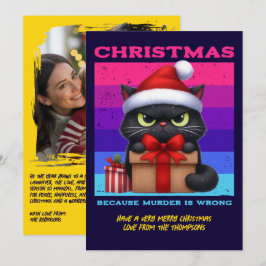 Tarjeta Festiva Foto divertida de gato retro en vacaciones de disc