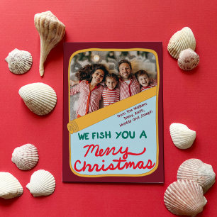 Tarjeta Festiva Foto Divertida de Pescado en Lata de Sardinas