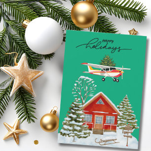 Tarjeta Festiva Foto divertida de un avión Cessna que lleva árbol 