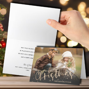Tarjeta Festiva Foto doblada de Gold Merry Christmas