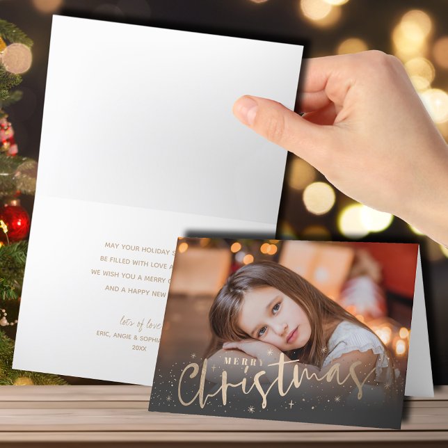 Tarjeta Festiva Foto doblada de Gold Merry Christmas (Subido por el creador)